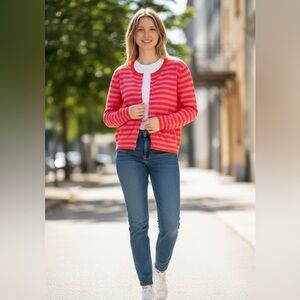 Banana Republic Red & Pink Stripe Cardigan Size M